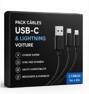 Pack câbles USB-C et Lightning voiture