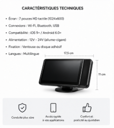 Écran CarPlay / Android Auto portable 7 pouces – Image 6